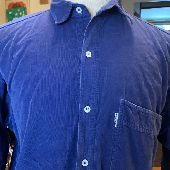 NAF NAF PARIS FRANCE FRENCH INDIGO COBALT BLUE CORDUROY SHIRT - Picture 4 of 13